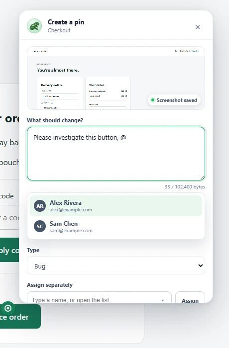 The @ mention dropdown open inside the composer