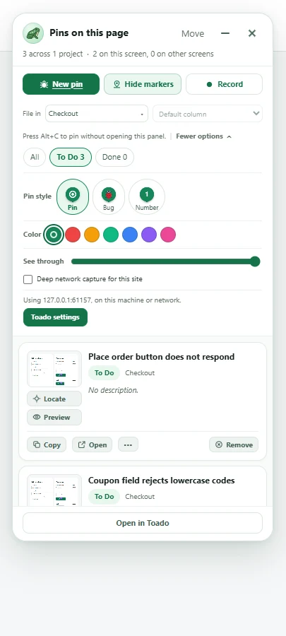 More options with Pin, Bug, and Number marker styles, colors, transparency, and deep capture.