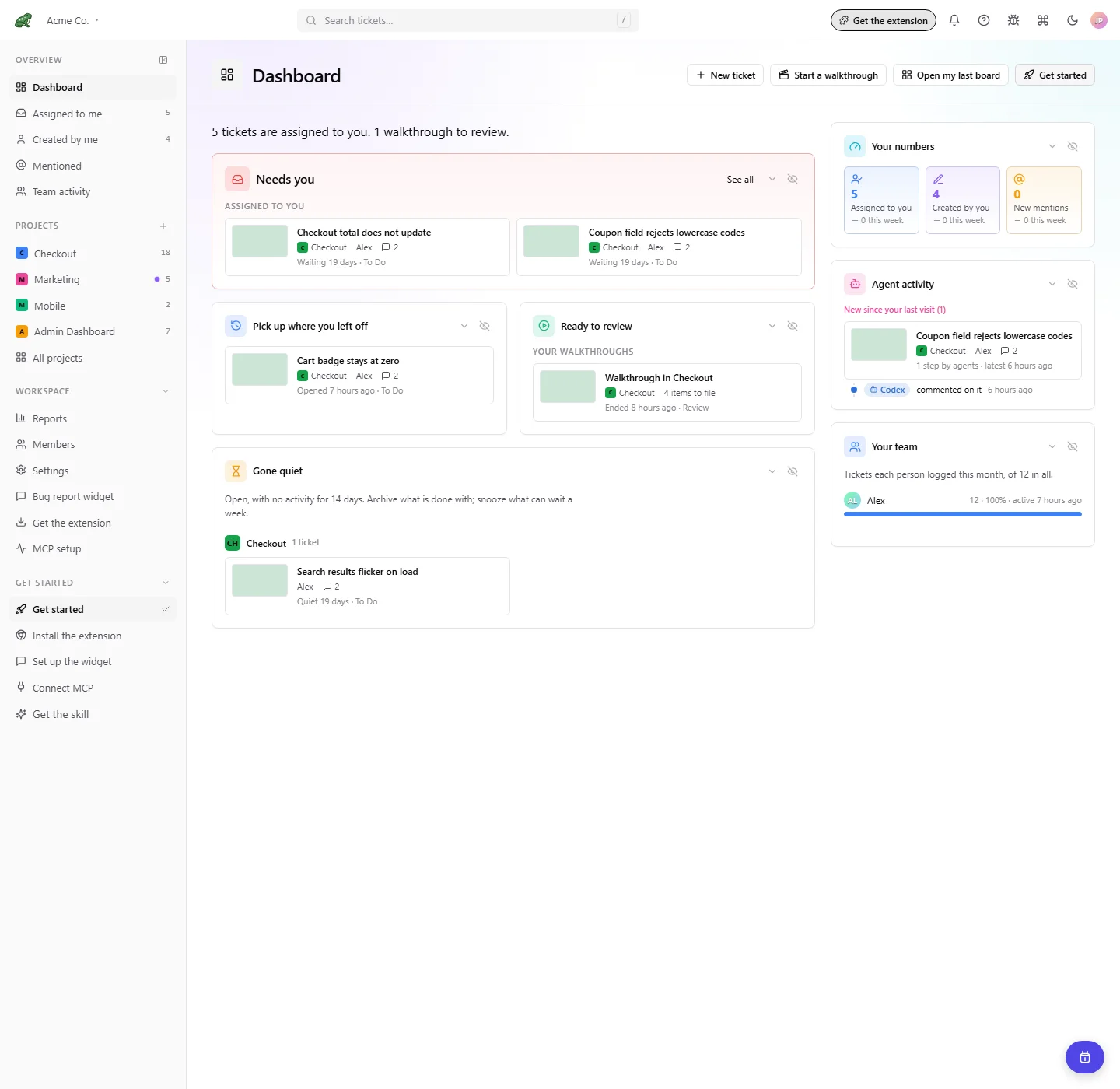The Toado dashboard
