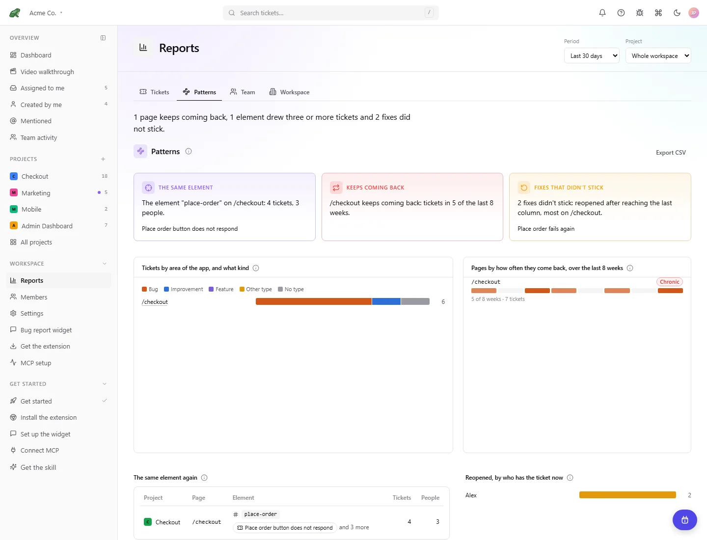 The Reports Patterns page