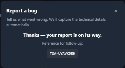 Successful submission confirmation with a follow-up reference.